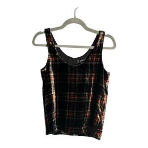 J. Crew Red and Green Plaid Velvet Sleeveless Top With Scoop Neck Size 00